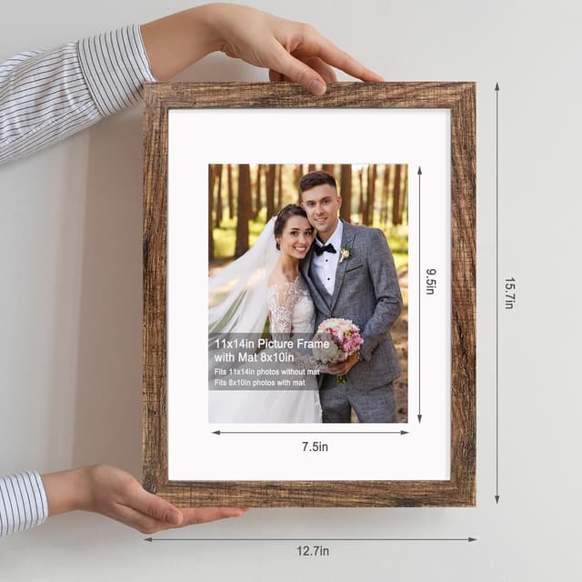 Detalle de Hongkee 11x14 Picture Frame Set of 2 (Real Glass, Rustic Brown) for Wall Display