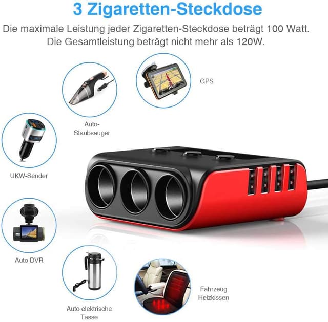 Thumbnail 4 de SONRU Auto Ladegerät Adapter 3 Fach KFZ USB