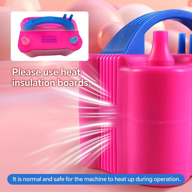 Thumbnail 6 de HXHWISE Electric Balloon Pump (220V 600W) with Double Nozzle for Party Decorations – Rose Red