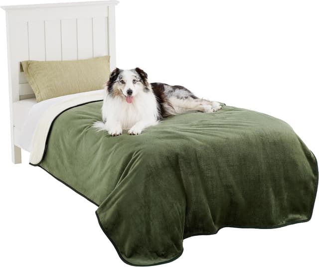 Detalle de LE SURE Coperta impermeabile per cani di taglia grande 152x203 cm, doppia faccia sherpa e microfibra verde oliva