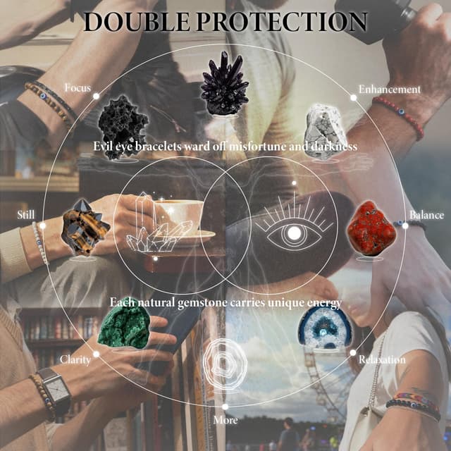 Thumbnail 6 de Lameybrt Naturstein-Achat Elastisches Evil-Eye-Armband-Set mit Charms, verstellbar (6 mm Achat)