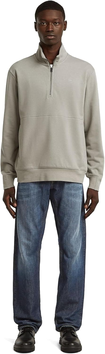 Detalle de G-STAR Herren Nifous Half Zip Sweater – Halbreißverschluss mit gerippten Abschlüssen