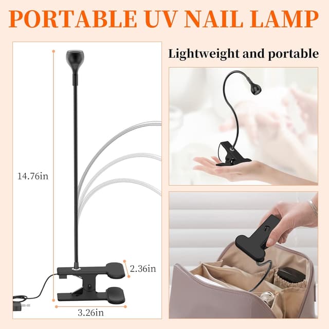 Detalle 2 de AISEELY UV Nail Lamp (3W) with USB power, clip stand and 395nm violet light for curing glue