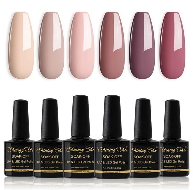 Thumbnail 6 de Shining She UV-Nagellack-Set (6 Farben) – Nude & Neutral Nuancen für Gel-Soak-Off, 8 ml pro Flasche