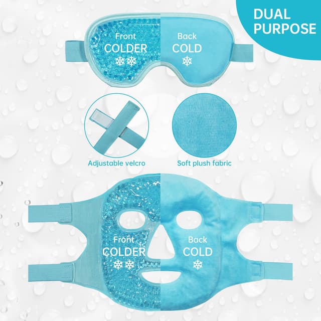 Detalle 2 de ZNÖCUETÖD Cooling Ice Face & Eye Mask Gel Pack for Puffiness, Redness, Sinus, Migraine Relief