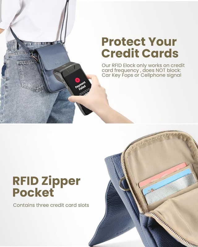 Detalle de befen Genuine Leather Crossbody Bag for Women – small phone bag with RFID blocking and adjustable strap