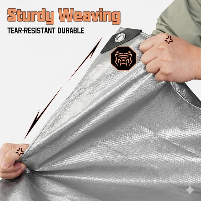 Detalle de 30 x 50 ft Waterproof Heavy-Duty Tarp (10 Mil) – PE Plastic Insulated Cover with Rust-Proof Grommets, Silver/Brown