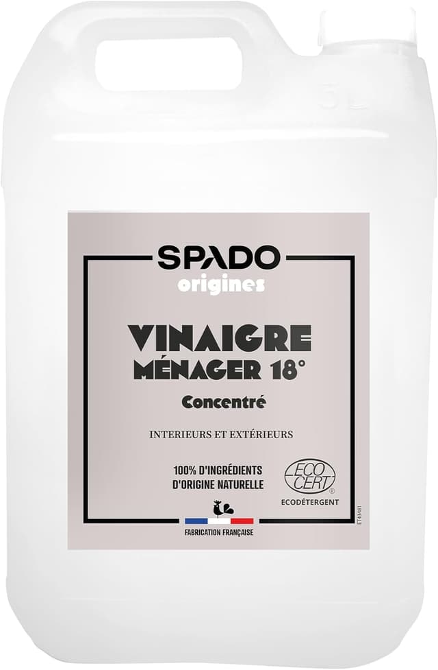 Detalle de SPADO Origines – Vinaigre blanc 18° ultra concentré, 5 L (sans parfum, contact alimentaire, Écocert)