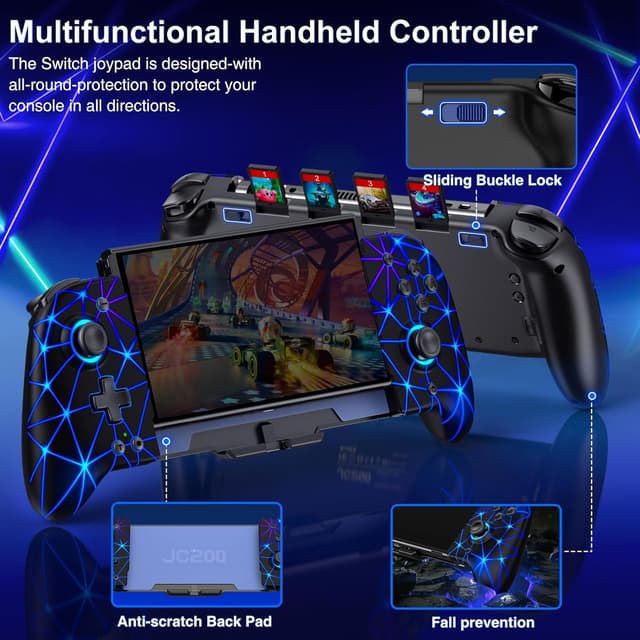 Detalle de GAMSINGY Handheld Switch Controller mit 4 Spiele-Karten-Slots, programmierbaren Tasten und Turbo/Vibration