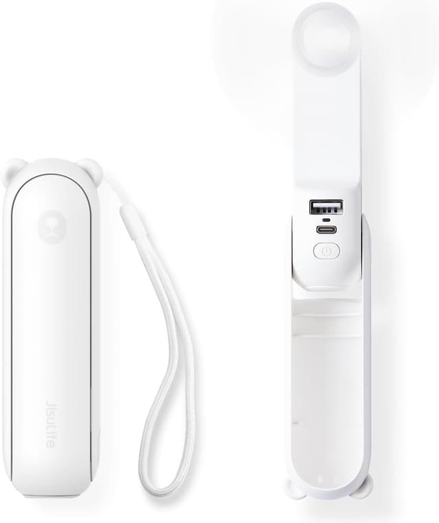 Detalle de JISULIFE Mini Handventilator 3-in-1 (USB, Powerbank & Taschenlampe) – kompakt für Reisen