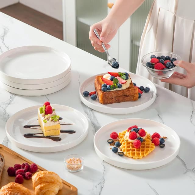 Detalle de MALACASA Dessertteller-Set LEAH für 6 Personen, Ø 21 cm, Porzellan weiß