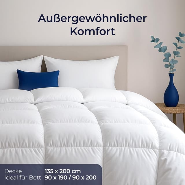 Detalle de Dreamzie Daunendecke 135x200 cm – Ganzjahresdecke mit 450 gsm (90% Federn/10% Daunen)