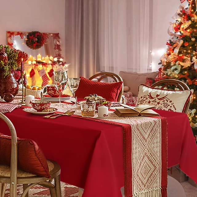 Detalle de sancua Rectangle Tablecloth (60 x 84 Inch) — Stain & Wrinkle Resistant Washable Polyester Table Cover, Red