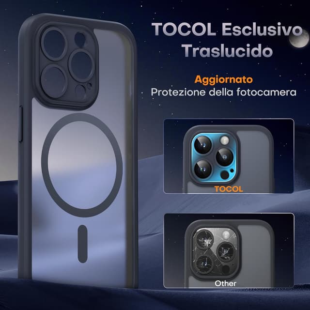 Detalle de TOCOL Cover Magnetica per iPhone 13 Pro Max 6,7” con MagSafe e protezione fotocamera (nera)