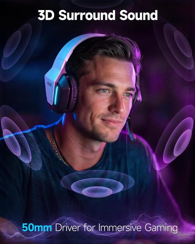 Detalle de AOC Gaming Headset for PS5, PS4, PC, and Xbox Series (3.5mm, RGB surround, noise-canceling mic)