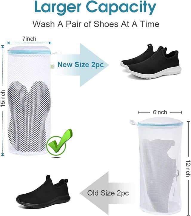 Detalle 2 de OTraki 2 Pack Shoe Washing Machine Bag with Zips for Trainers, Football Boots, Socks & More