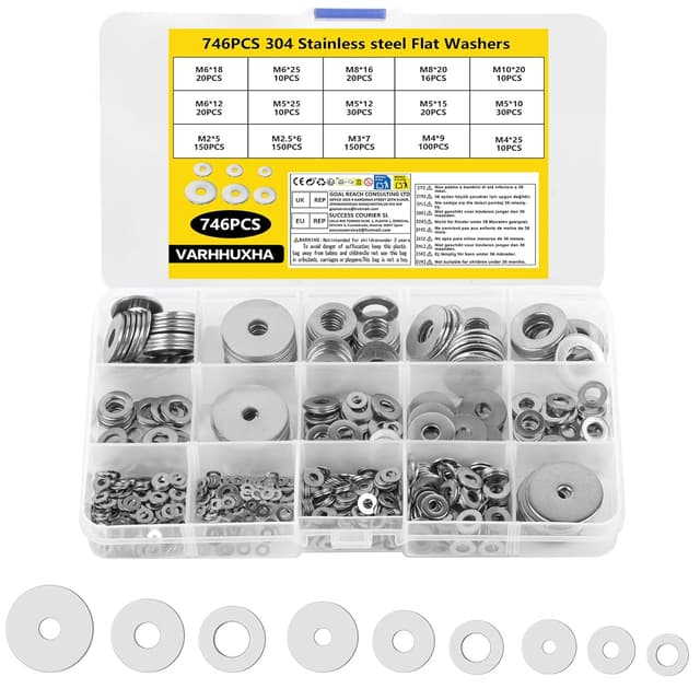 Detalle de VARHHUXHA 746-piece stainless steel flat penny washers set (M2–M10)