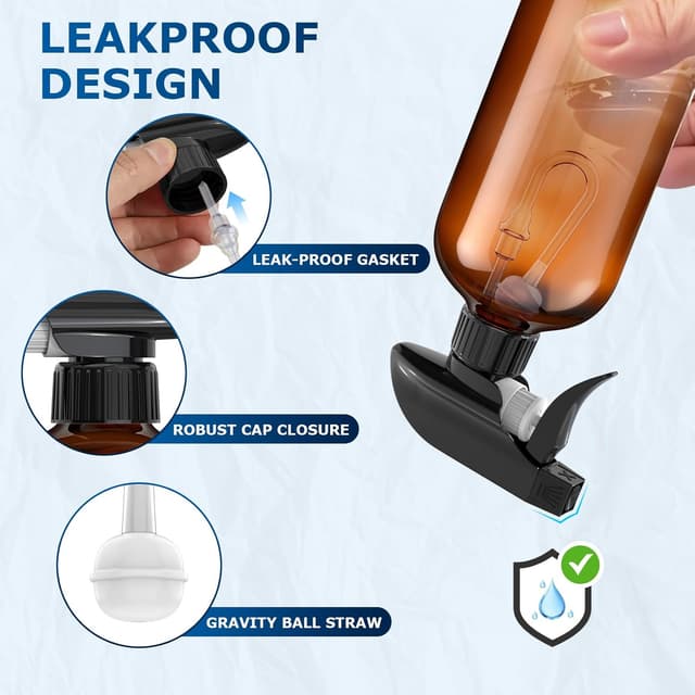 Detalle de Veco 10oz 360° Spray Bottle with Adjustable Nozzle (3-Pack) in Brown