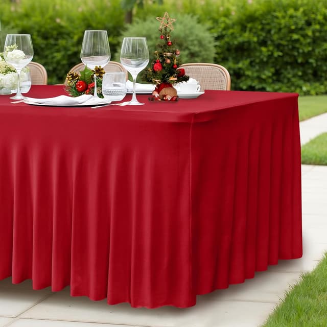 Thumbnail 3 de HolidayIdeas Red Spandex Table Skirt for 6 ft Tables 🎄