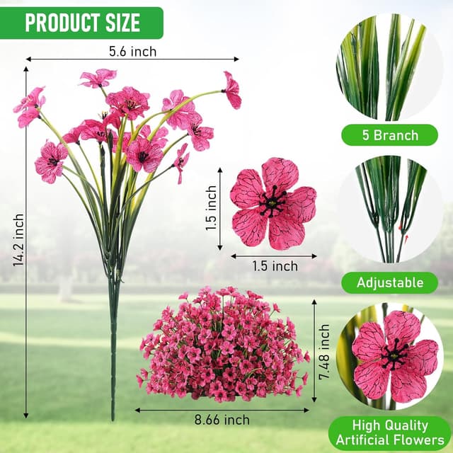 Detalle de Powbrace 22-Pack Artificial Flowers (UV-Resistant Faux Silk Flowers) for Outdoor & Indoor Planters