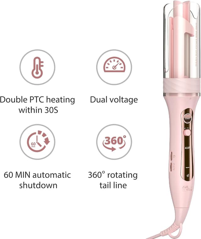 Thumbnail 6 de ZAVAREA Automatic Rotating Curling Iron (1 Inch) for Long Hair — Beach Waves & Loose Curls, Dual Voltage