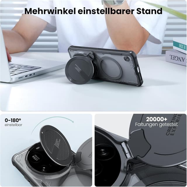 Detalle de Nillkin Hülle für Xiaomi 15 Ultra mit MagSafe, Kameraschutz und verstellbarem Ständer (TPU+PC) – Schwarz