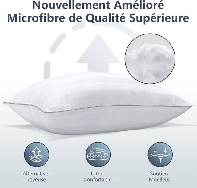 Detalle de Lot de 2 oreillers TESQ 60x60 cm Confort moelleux, hypoallergéniques et lavables