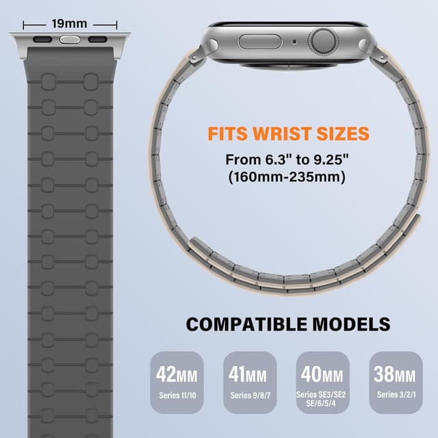 Detalle de Sixmoat Double-Sided Wearable Magnetic Straps for Apple Watch 42mm/41mm/40mm/38mm (Beige-Gray)