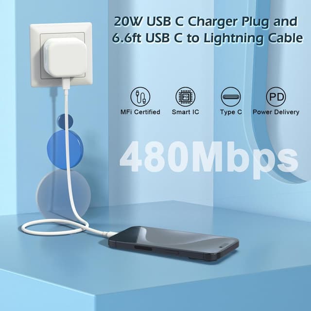 Detalle 2 de for iPhone USB‑C Fast Charger Plug and Cable 20W PD ⌘