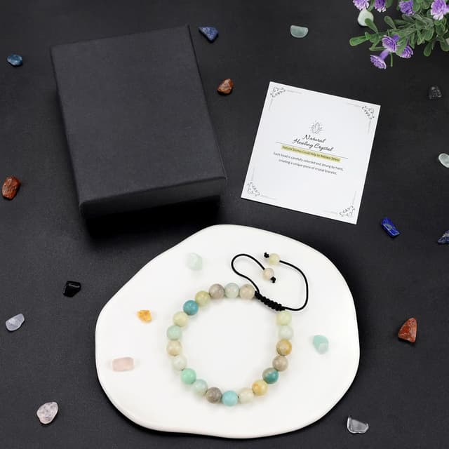 Detalle de XIANNVXI 8-mm-Amazonit-Perlenarmband mit verstellbarer Schnur