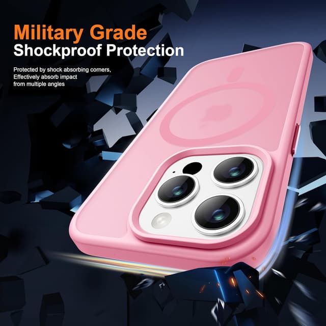 Detalle 2 de ORETECH Hülle für iPhone 14 Pro Max (6,7 Zoll) – Mag-Safe-kompatibel, stoßfest mit 2 Displayschutzfolien und Kameraschutz, hellrosa