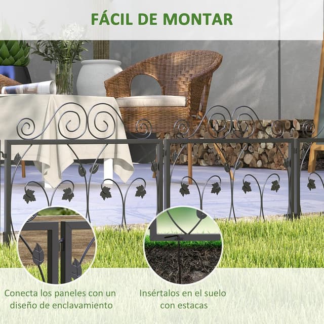 Thumbnail 2 de Outsunny Vallas de Jardín de 4 Paneles, 230x48 cm, Acero Negro 🚧