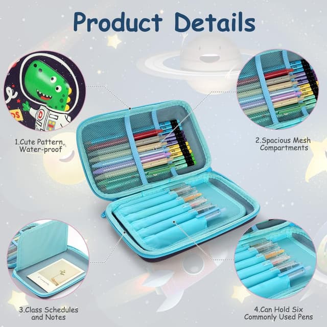 Detalle de OFFCUP trousse à crayons dinosaure 3D, grand format à fermeture éclair et 3 compartiments