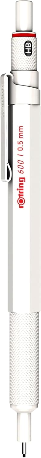 Detalle de rOtring 600 portemine HB 0,5 mm blanc nacré – corps entièrement métallique à prise crantée