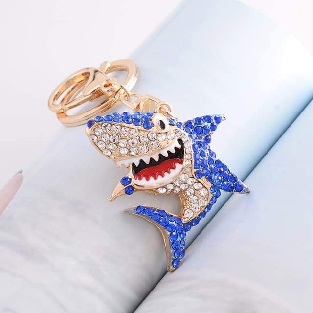 Detalle 2 de SHYCown Shining Crown mignon porte-clés requin en strass bleu (alliage)