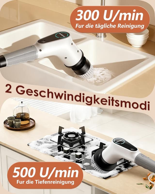 Detalle de Elektrische Reinigungsbürste 8-in-1 verstellbarer Griff 🧼⚠