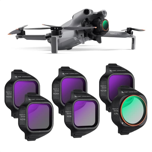 Detalle de K&F CONCEPT Mini 5 Pro ND-Filterset (CPL + ND8 bis ND128) für die DJI Mini 5 Pro – 6er-Pack