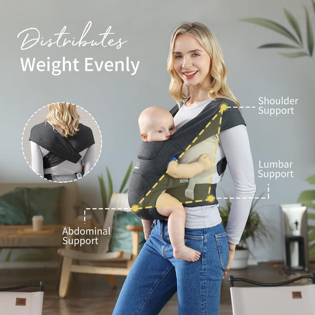 Detalle de MOMTORY Porte-bébé naissance enveloppant ergonomique 3-12 kg gris