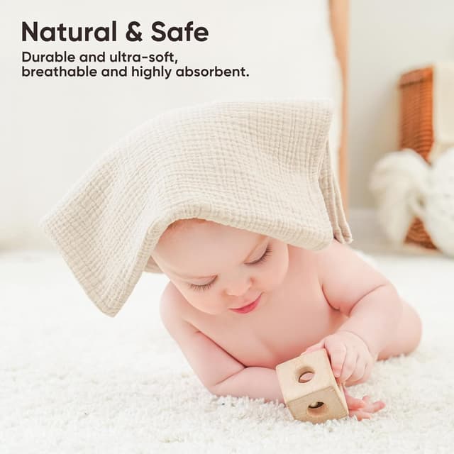 Detalle 2 de bearmoss Muslin Squares Cotton Baby Burp Cloths & Washcloths 60x60cm (4 Pack) – Sunshine