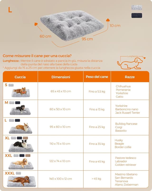 Detalle 2 de Feandrea cuccia per cani PGW202G01, tappetino imbottito in soffice peluche grigio ombré 95 x 60 cm