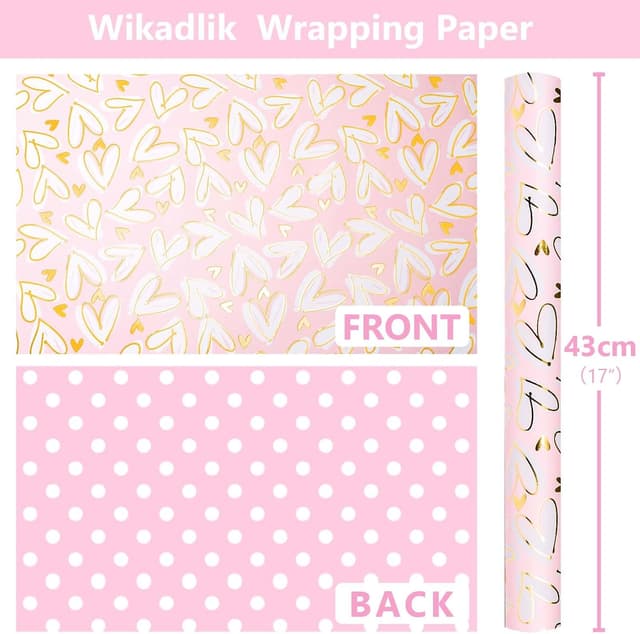 Detalle de Wikadlik Gold Heart Reversible Polka Dots wrapping paper roll (43cm x 10m)