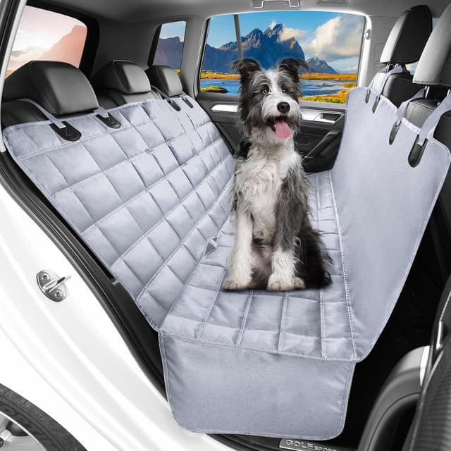 Detalle de Hopidogie Dog Car Seat Cover 4-in-1 – 100% Waterproof, Scratchproof & Nonslip Hammock for Back Seats (Grey)