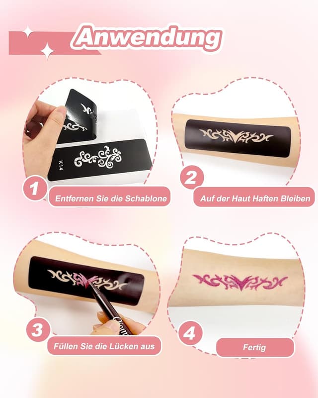 Thumbnail 6 de Oiomniv Glitzer Tattoo Stifte Kinder (15 Stück) mit Schablonen-Set und 2 temporären Tattoos