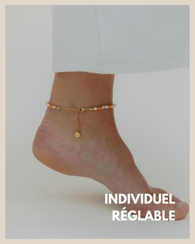 Detalle de GD GOOD.designs EST. 2015 Bracelet de cheville femme en pierres naturelles et perles fines 4 mm, réglable et résistant à l’eau