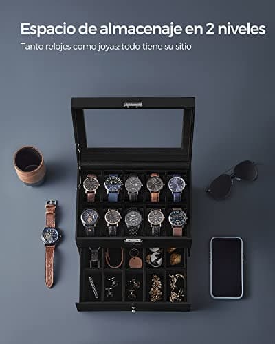 Detalle de SONGMICS JWB020B01 Caja relojes 20 ranuras