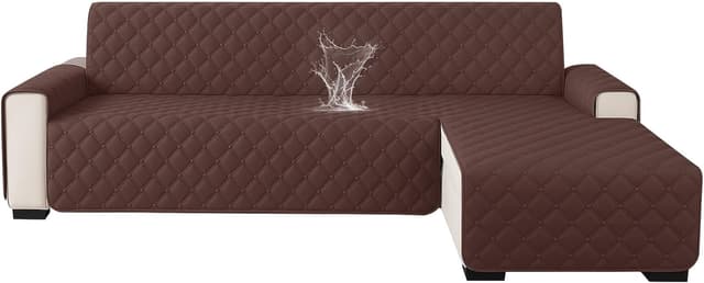Detalle de Ystyle housse imperméable de canapé d’angle 2 places réversible (gauche/droite) avec accoudoirs, café
