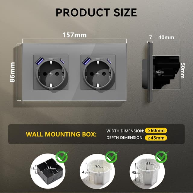 Thumbnail 1 de BSEEDLIFE Enchufe doble empotrable 16A 20W USB