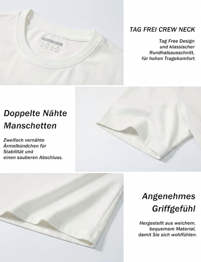 Detalle 2 de TACVASEN Herren T-Shirt Kurzarm aus Baumwolle – Rundhals, Regular Fit, Sommer-Basic