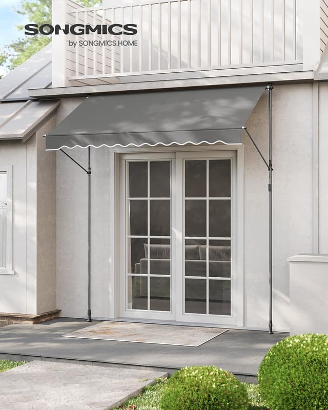 Detalle de SONGMICS Klemmmarkise für Balkon und Terrasse, höhenverstellbar mit Handkurbel, 250 x 120 cm, grau GSA252G01
