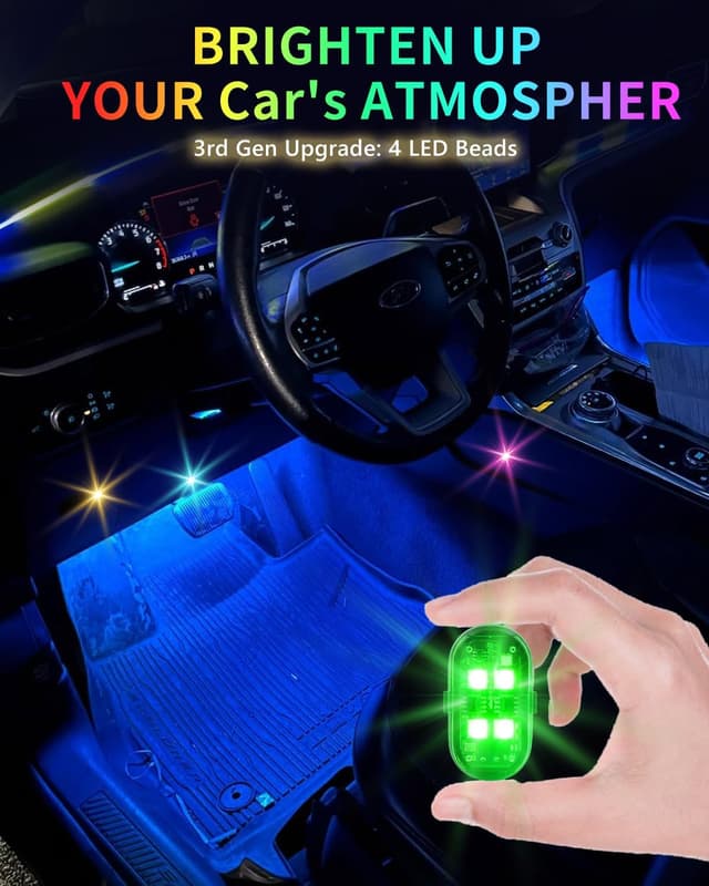 Detalle 2 de GSOWO Upgraded 4PCS Wireless LED Strobe Lights (Remote, 8 Colors, USB-C) for Car, Motorcycle & More